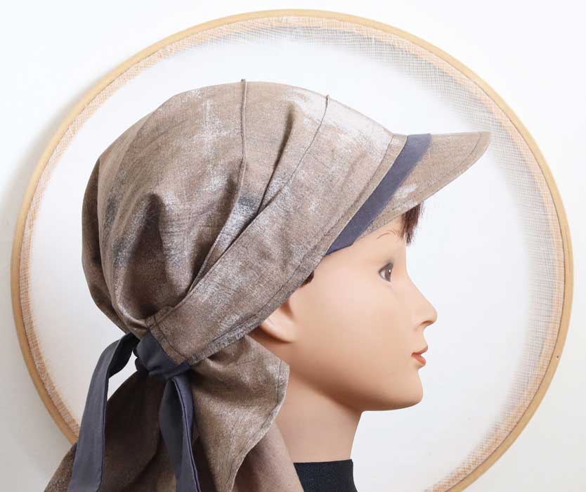 casquette visière de couleur taupe pour femme, long foulard qui protège le cou du soleil