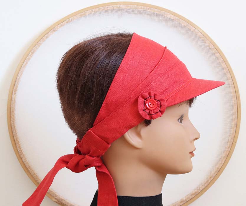 casquette bandeau ajustable accessoire cheveux pour femme en lin rouge tomate
